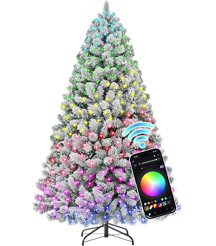 Amazon.com: HOLLO STAR 7.5 ft Flocked Prelit Christmas Tree with